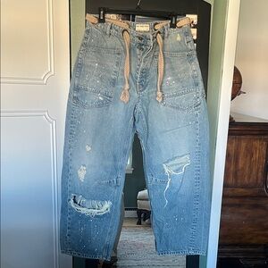 Moxie Pull On Barrel Distressed Blue Jeans